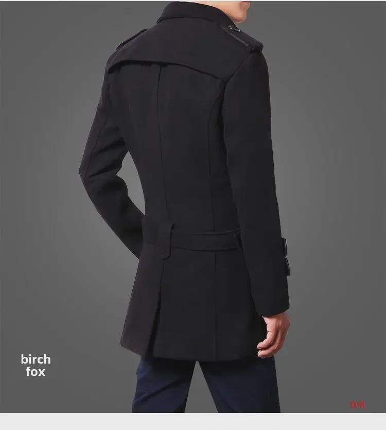 Men's Mid-Length Woolen Double-Breasted Windbreaker with Velvet Lining - Autumn/Winter 2021 Trend