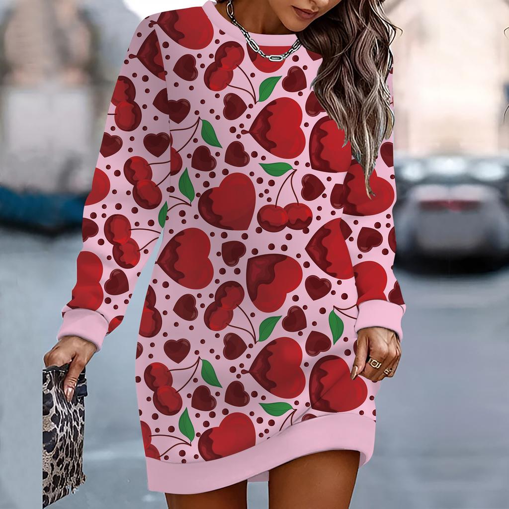 Ladies' Elegant, Fashionable, Trendy and Casual Hoodie, 3D Heart Symbol Printed Three-dimensional Cut Women's Long Hoodie Valentine's Day Gift