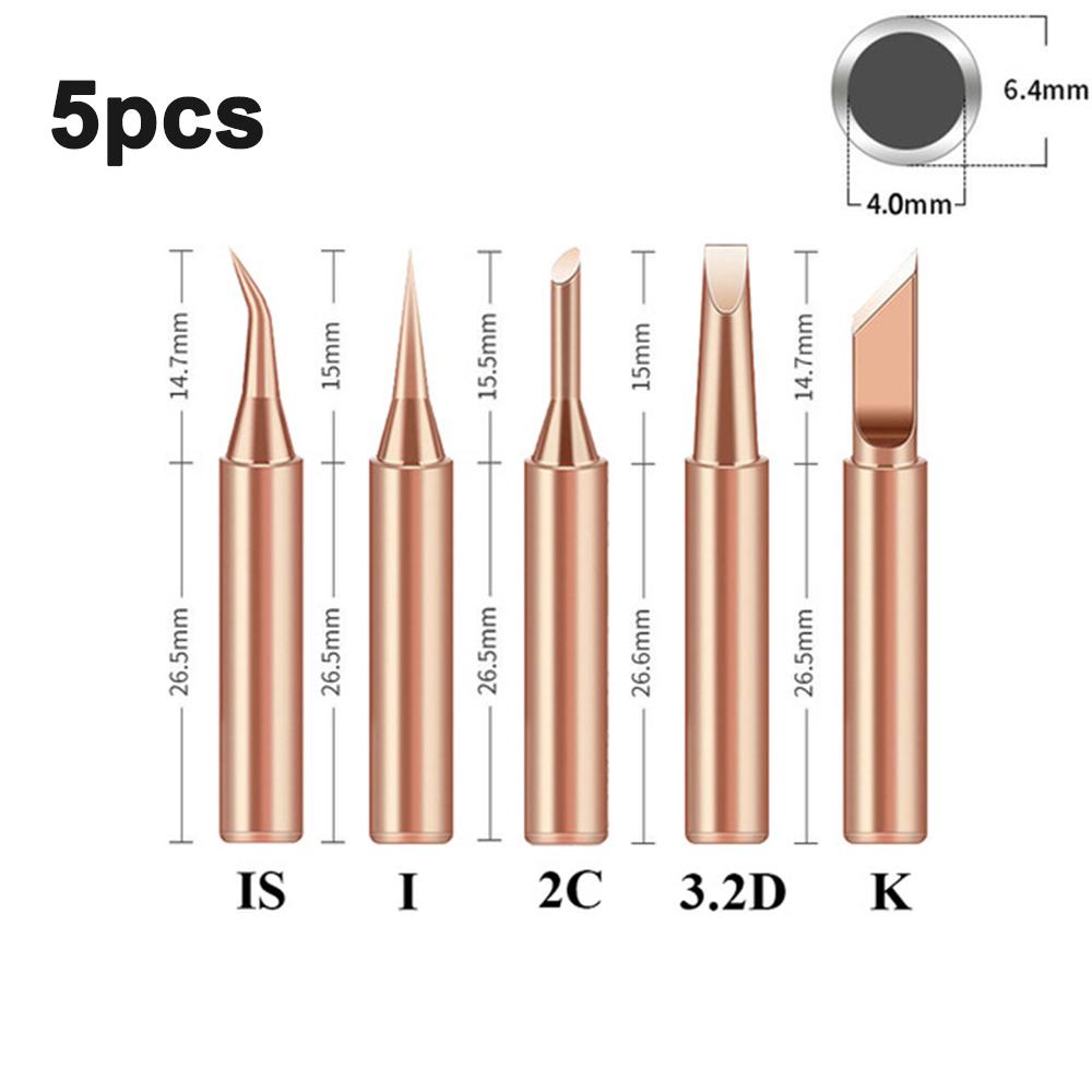 5 Pcs 936 Internally Heated Bare Copper Welding Nozzle Soldering Iron Nozzle Welding Head Pure Copper 900M 2.4mm/3mm/4.7mm