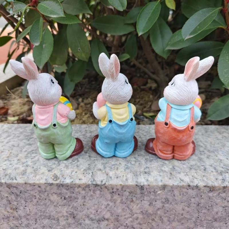 Easters Rabbit Sculpture Colorful Bunnies with Eggs Resins Figurine Statue Ornament for Home and Garden Decoration Gift