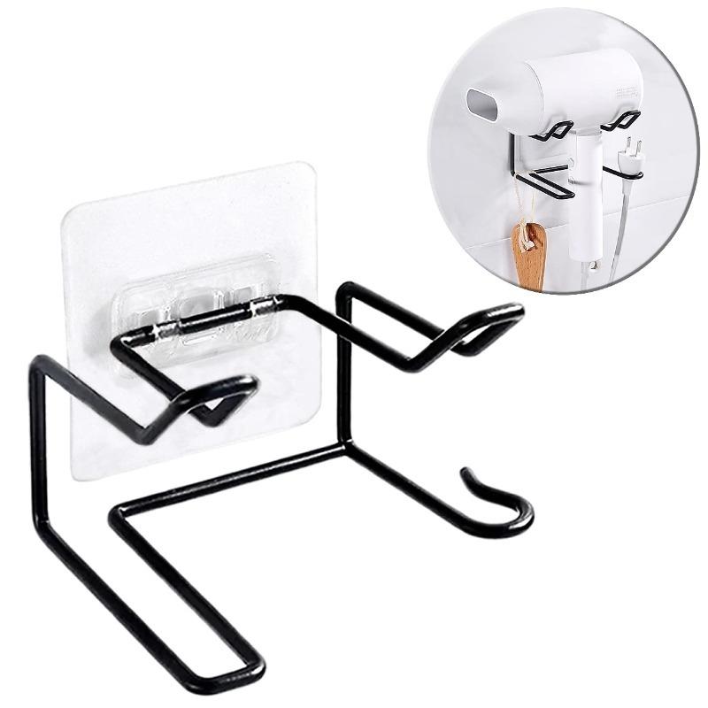Self Adhesive Wall Mount Hair Dryer Holder Waterproof Rack for Dyson and Most Dryers with Brush and Iron Storage Organizer