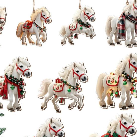 Christmas Horse Ornaments 2D Acrylic Vintage Horse Christmas Tree Hanging Decoration Western Theme Animal Ornaments for Xmas Tree Home Decor