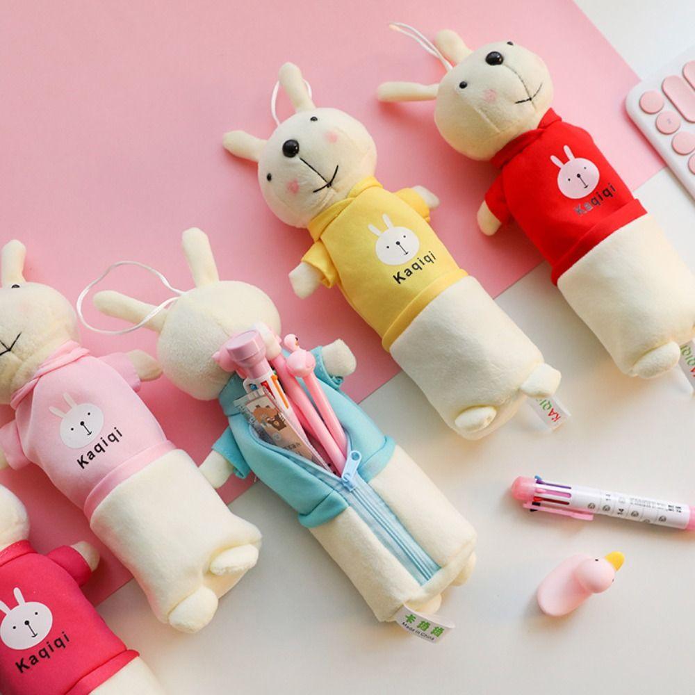 Kawaii Student Pencil Case Cartoon Stationery Storage Box Durable Plush Rabbit Pencil Bag Gifts