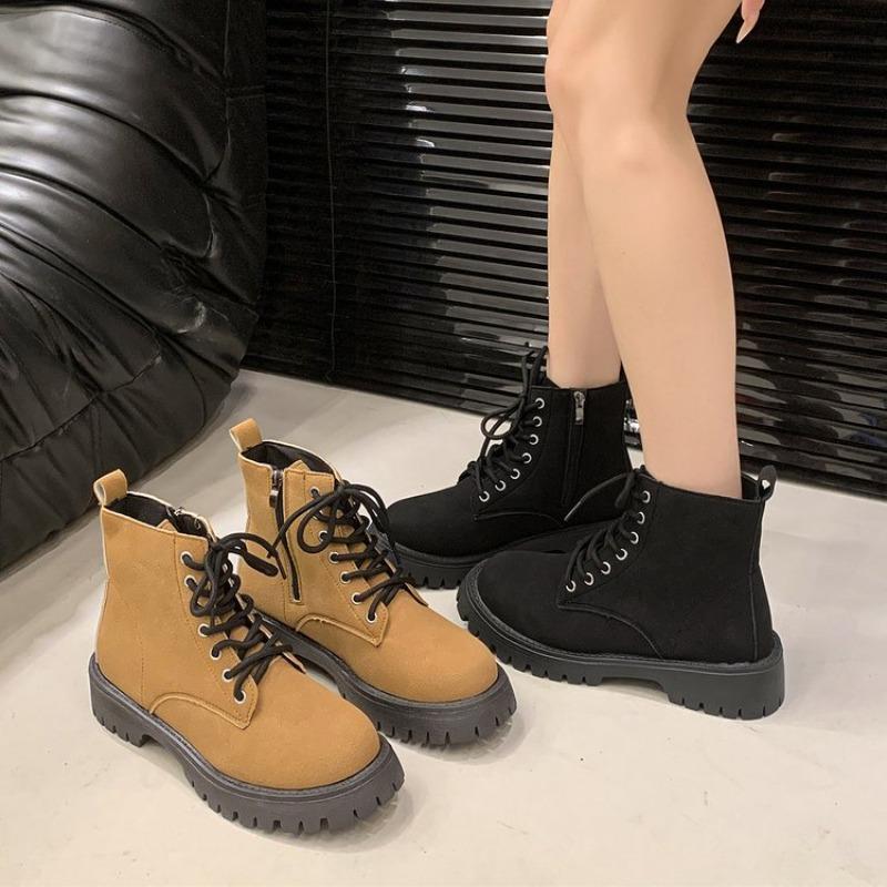 Women's Retro Suede Ankle Martin Boots, Chunky Heel Work Boots, Fall Winter Fashion Footwear