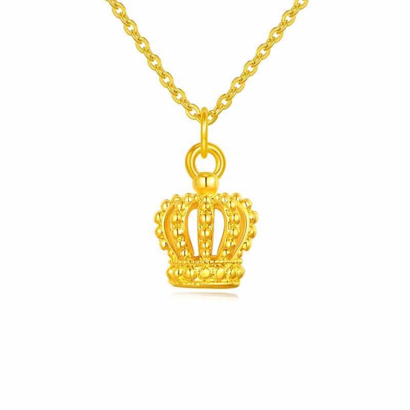 999 Pure Gold Filigree Crown Pendant Ruyi Peace Lock Bell Necklace - Valentine s Day Gift
