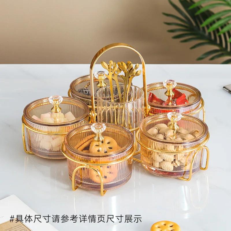 Glass Dried Fruit Dish Nordic Light Luxury Snack Plate Round Transparent Snack Grid Fruit Plate with Plastic Lid Fruit Plate