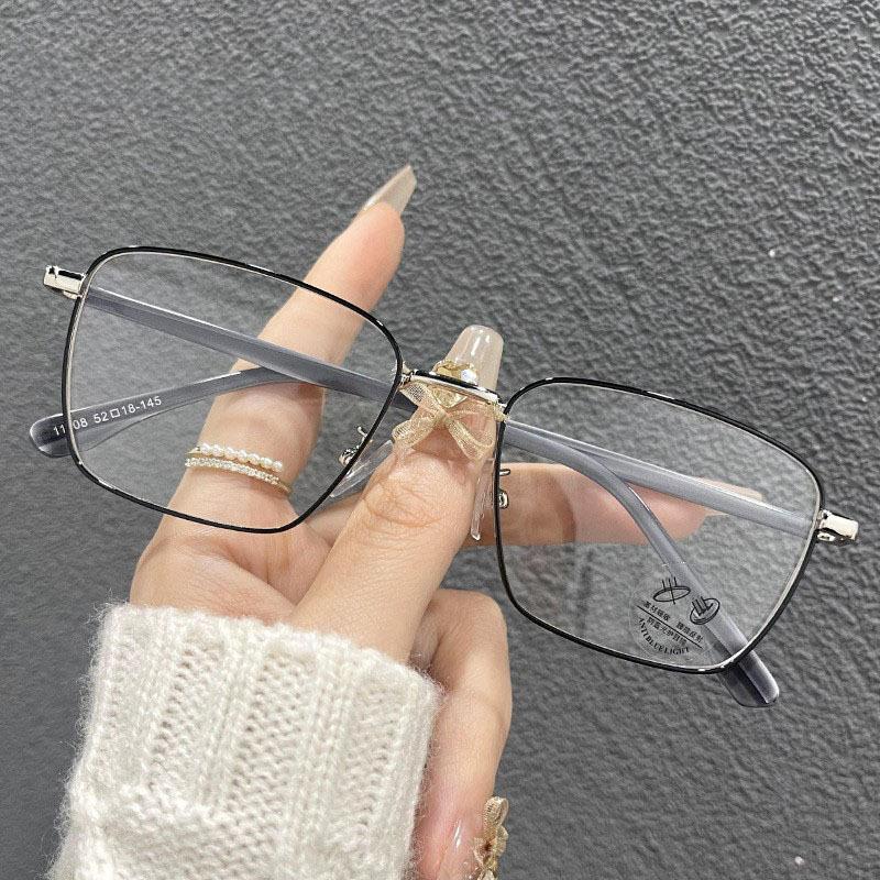 Gold Frame Wood Grain Legs Gold Silk Glasses For Men And Women Can Be Equipped With Myopia Degree Square Frame Flat Mirror Anti-Blue Glasses Frame