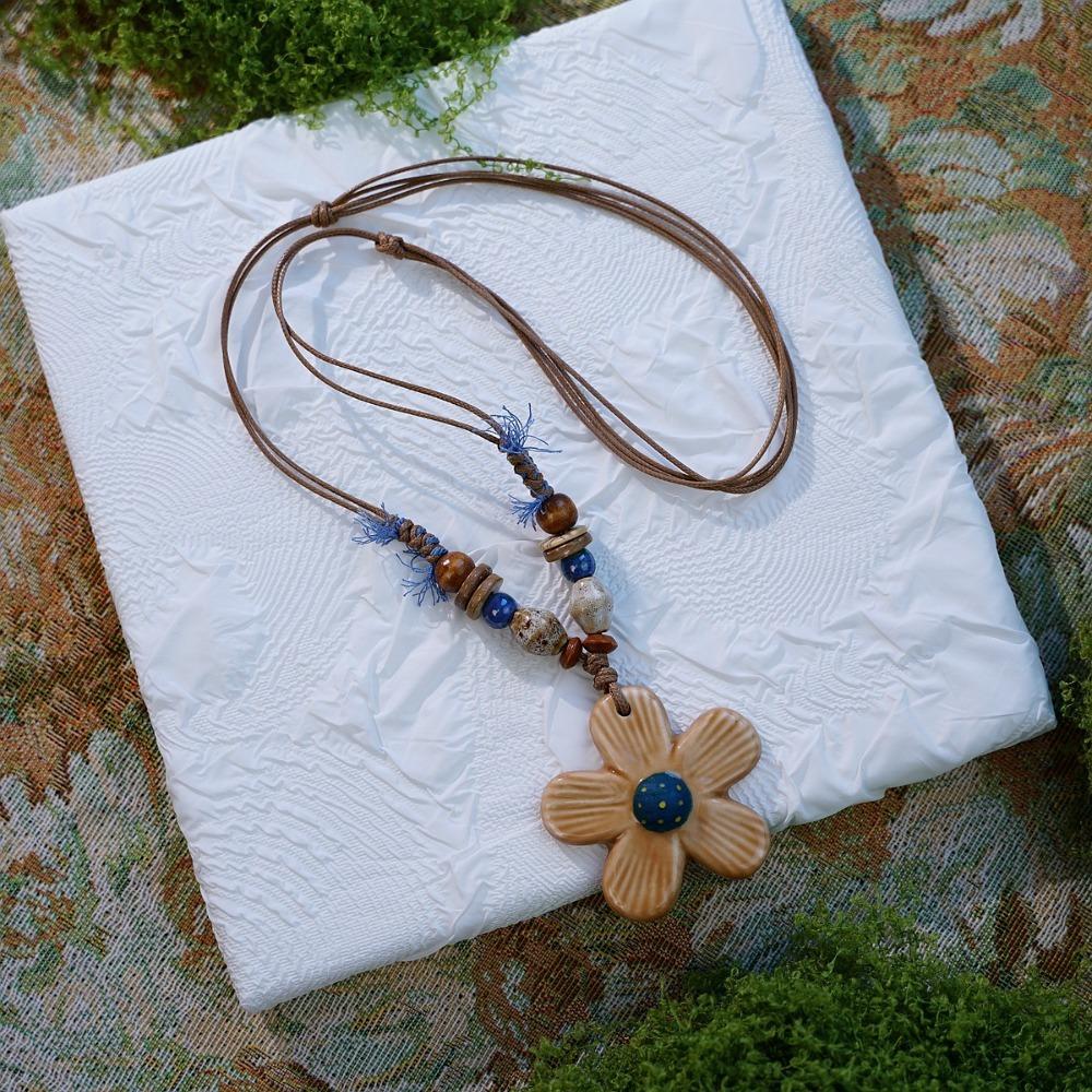 Hand-painted Mushroom Pendant Necklaces Small Flower Sweater Chain Necklaces Gift