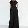 Women's Spring Solid Color High-waisted Wide-leg Jumpsuit with Half-open Collar