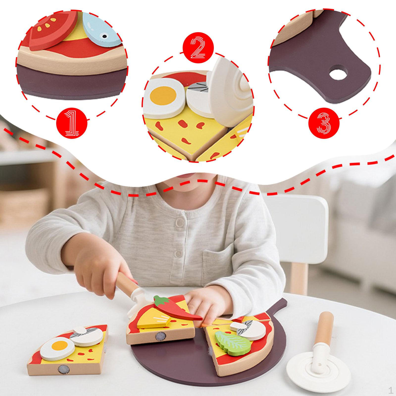 

Деревянная игрушка-пицца, игровой набор еды, деревянные кухонные игрушки, развивающая, нарезать, подавать с подносом для