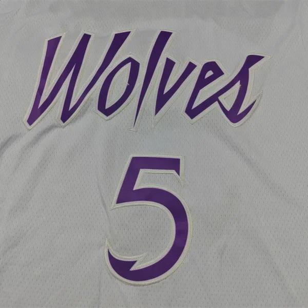 Timberwolves Nej. 5 Edwards Broderad Jersey - Vit/Lila Basketuniform