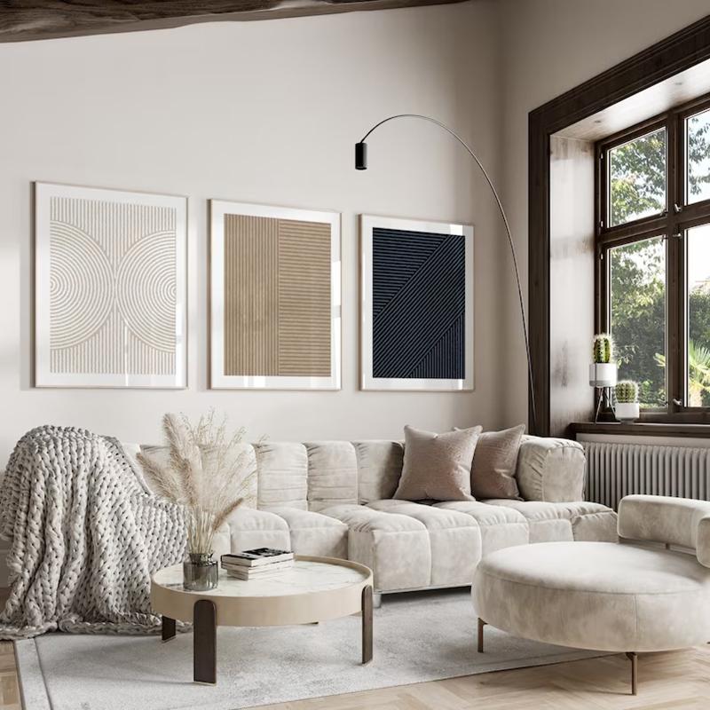Modern Neutral Abstract Poster Wall Art Set of 3 Simple Line Print Posters Beige Minimalist Wall Art Decor for Living Room
