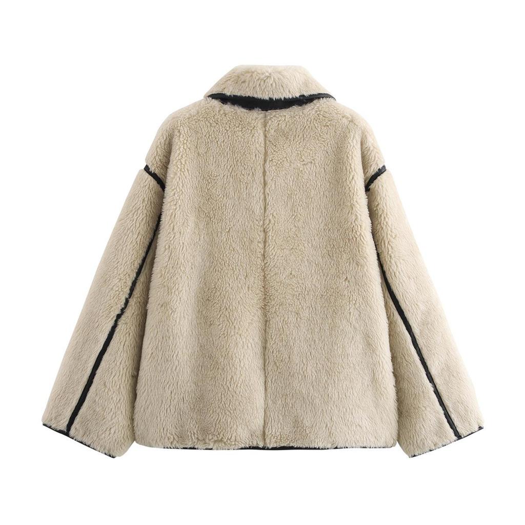 European & American Women's Fashion 2024: Autumn/Winter Plush Coat with Large Lapel (924086)