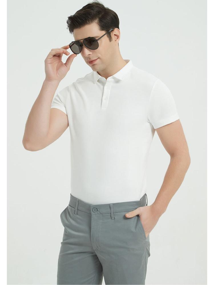 230g Double-sided Cotton Air-layer Shirt-collar Short-sleeve T-shirt Solid Color Minimalist Lightweight Breathable Business T-shirt