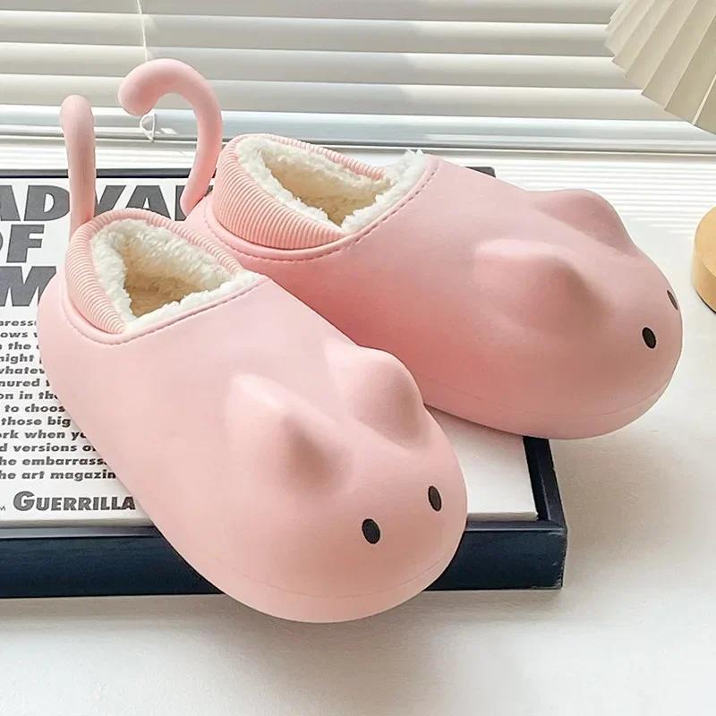

Fashion Cotton Slippers Women Waterproof Outdoor Wear Indoor Home Cartoon Cute Thick Sole Warm Slippers Flat Shoes Non-slip Trend2024 39-40