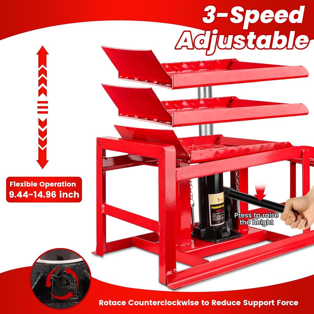 2-Piece Hydraulic Car Ramps, 5T Capacity, Adjustable Height for Home Garage Vehicle Repair and Oil Changes