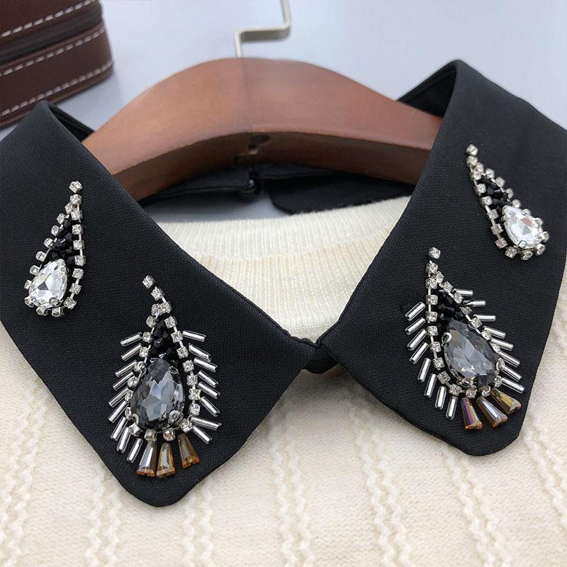 Retro Rhinestone False Collar Neckline Women Lapel Fake Collar Woman Embroidery Removable Detachable Tie Clothing Accessories