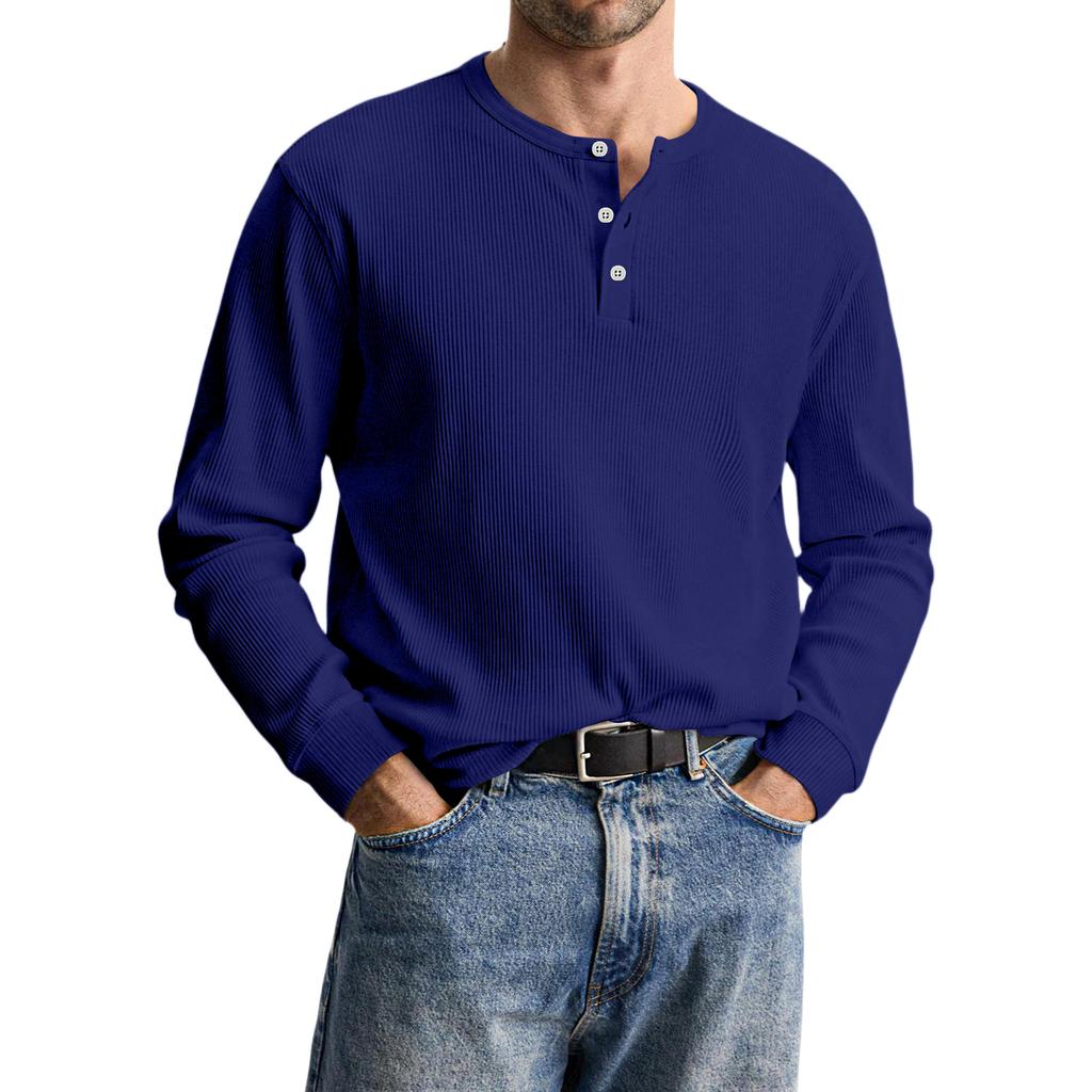 Men's Casual Knit Button-Up Long-Sleeve Shirt