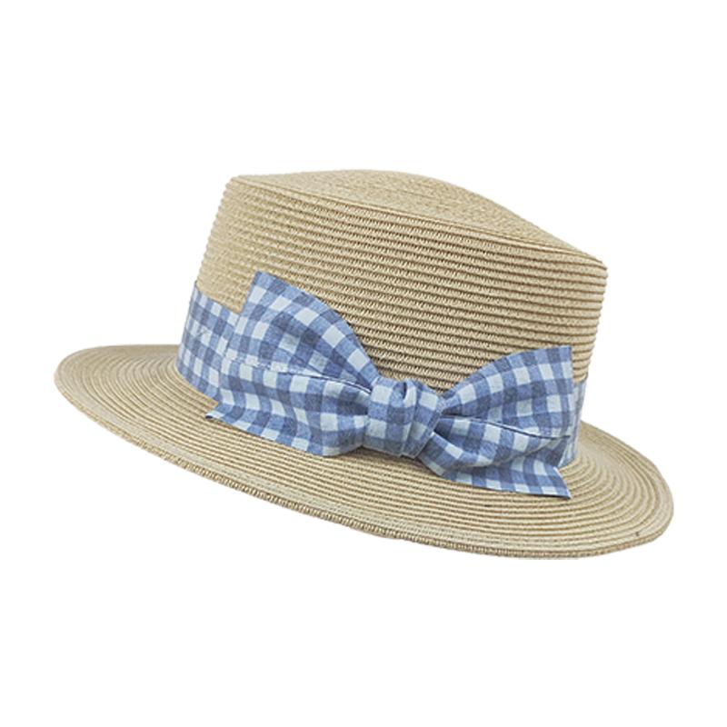 Small Fresh and Sweet Plaid Bow Straw Hat Children Summer Travel Sunshade Sunscreen Literary Top Hat Tide