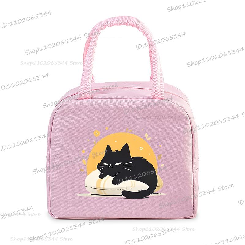Anime Comic Cat Print Lunch Bag Women And Kids Funny Kitten Graphics Bento Thermal Handbags Thickened Insulation Lunch Box Bag
