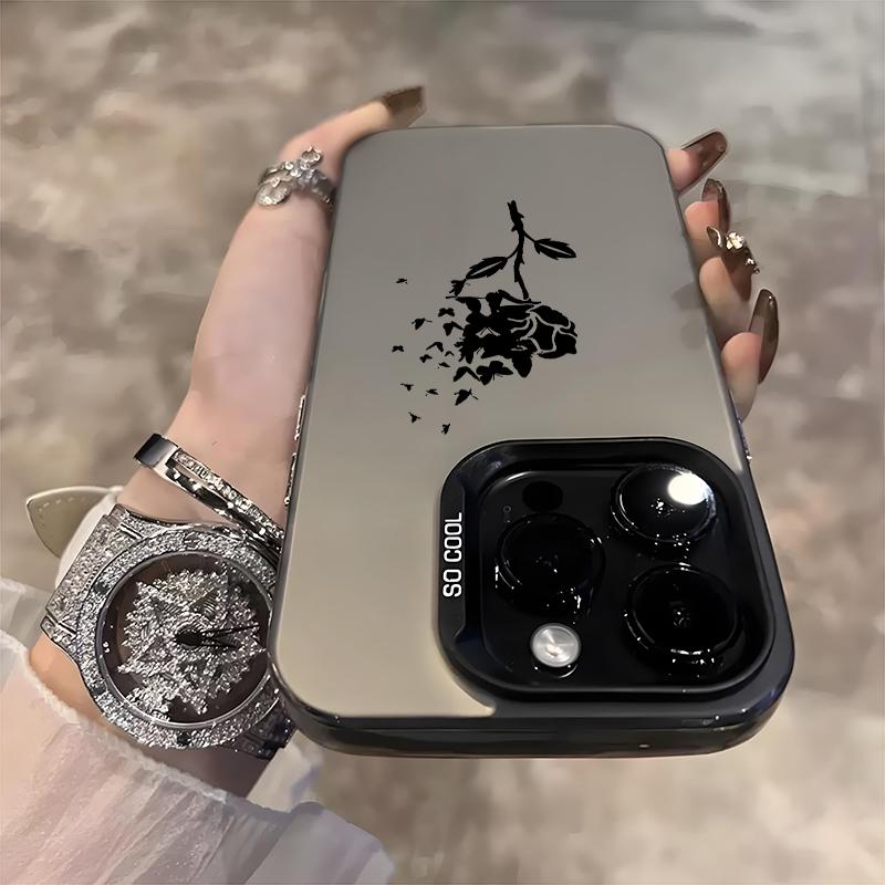 Black Rose with Butterflies Art Phone Case for iPhone 17 16 15 14 13 12 11 Series Pro Max Plus Double Layer Protection