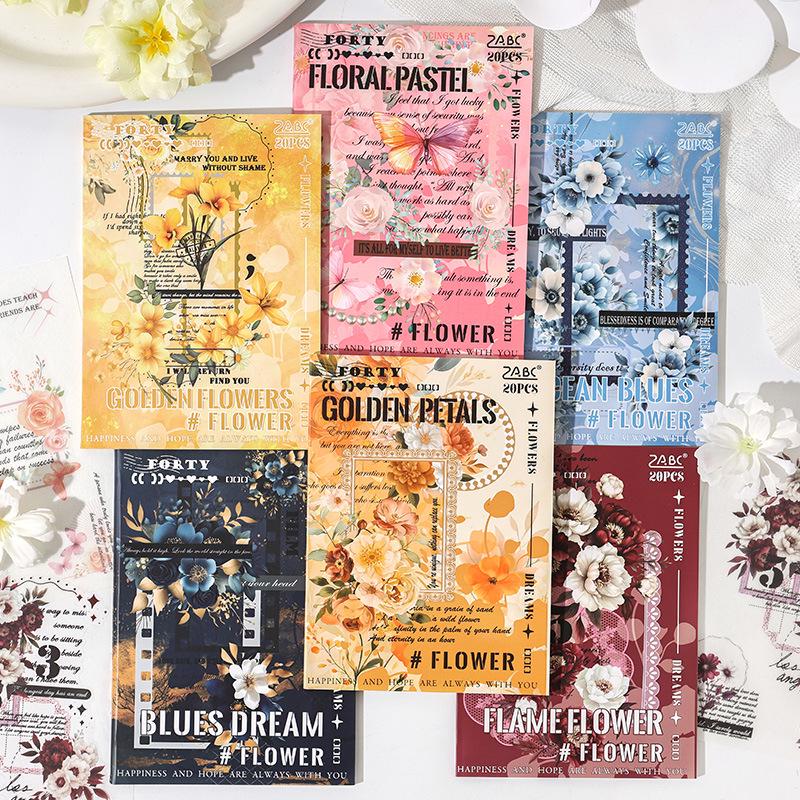 ZABC Floral Dream Weaving Stickerbuch: Tagebuch mit Pflanzen- und Blumenthema, DIY-Dekoration, 20 Blatt, 6 Designs.