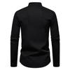 Men's Casual Solid-color Long-sleeved Shirt, Men's Slanted Front Button-down Stand-up Collar Shirt
