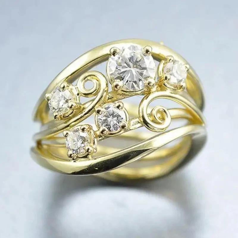 

Huitan Temperament Women Wedding Rings Copper Color/Gold Color Fashion Contracted Design CZ Rings Engagement Band Zircon 10