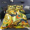 Peacock Duvet Cover Plum Blossom Decor Bedding Set King Size Crane Peacock Feather Floral Pattern Romantic Polyester Quilt Cover  Three-piece Set