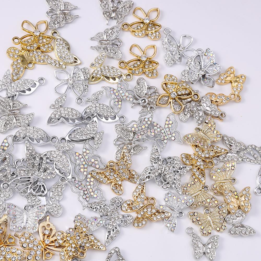 10pcs Random Mix Crystal Butterfly Charms Pendant for Jewelry Making Necklace Earrings Bracelet DIY Handmade Accessories