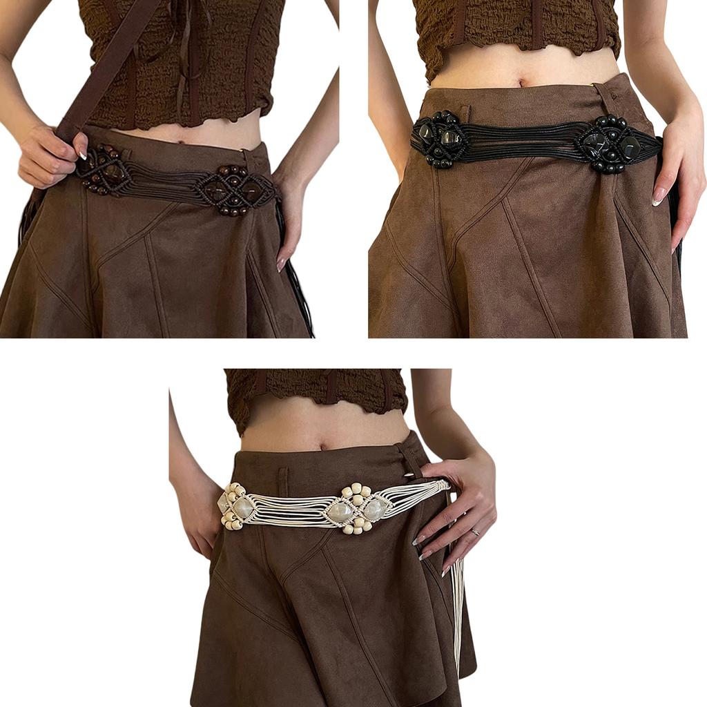 Women Decorative Wax Rope Belt Bohemian Fringed Belt Dress Accessories Waist Rope Ethnic Waistband Female Waist Ornament