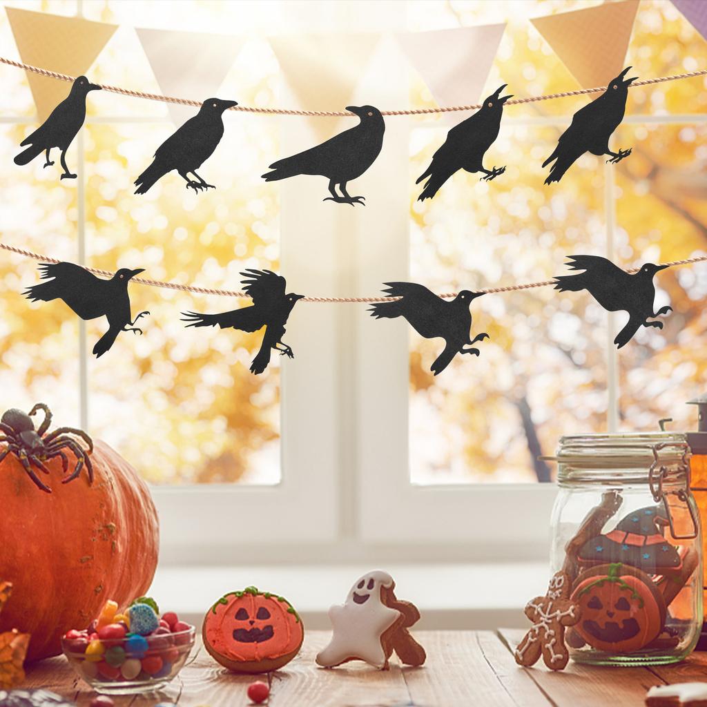 Halloween Raven Decorations 10 Pcs Set 3D Hanging Black Birds Ornaments for Spooky Party Decor Haunted House Theme