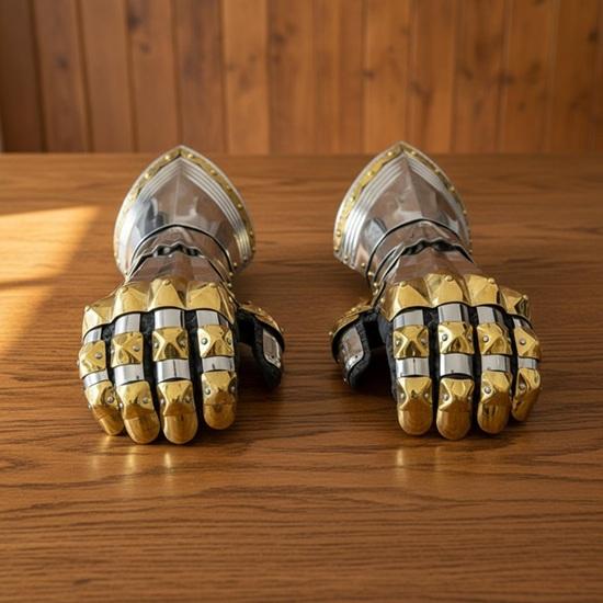 Medieval Gauntlets 16-Gauge Steel Featuring Brass Accents Built-In Leather Gloves Fathers Day Christmas Halloween Gift
