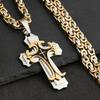 Vintage Stainless Steel Fleur-de-lis Cross Necklaces Pendants Long Byzantine Chain Necklaces Men Jewelry NC07