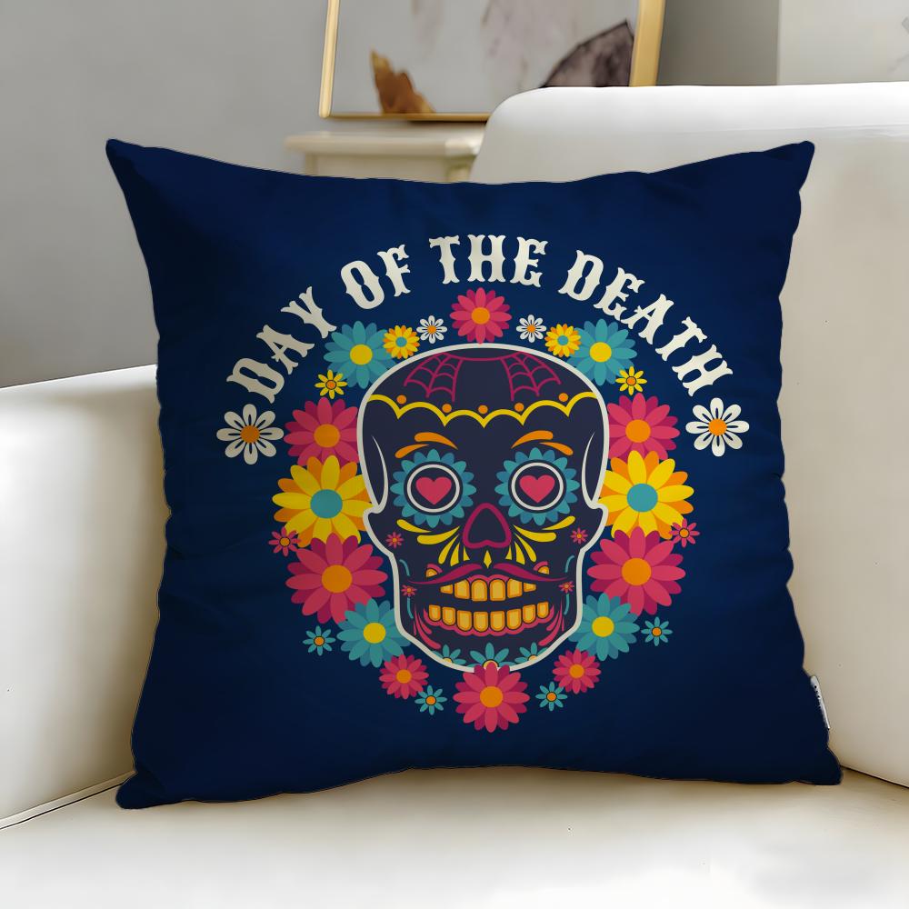 holiday Mexico Easter Flower Skeleton Cushion Cover Soft & Easy-Wash Pillow Case – Versatile for Couch, Bed, Travel and Office