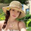 Sun Hat Pastoral Style Hand-Woven Flower Pattern Wide Brim Bucket Hat Vacation Leisure Sun Protection Hat