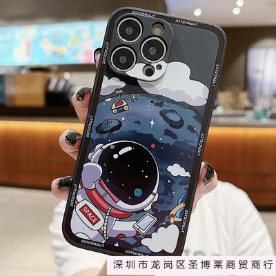 Applicable To iPhone16 Astronaut Mobile Phone Case 15PROMAX Cartoon Painted Apple 14 Side Pattern Case