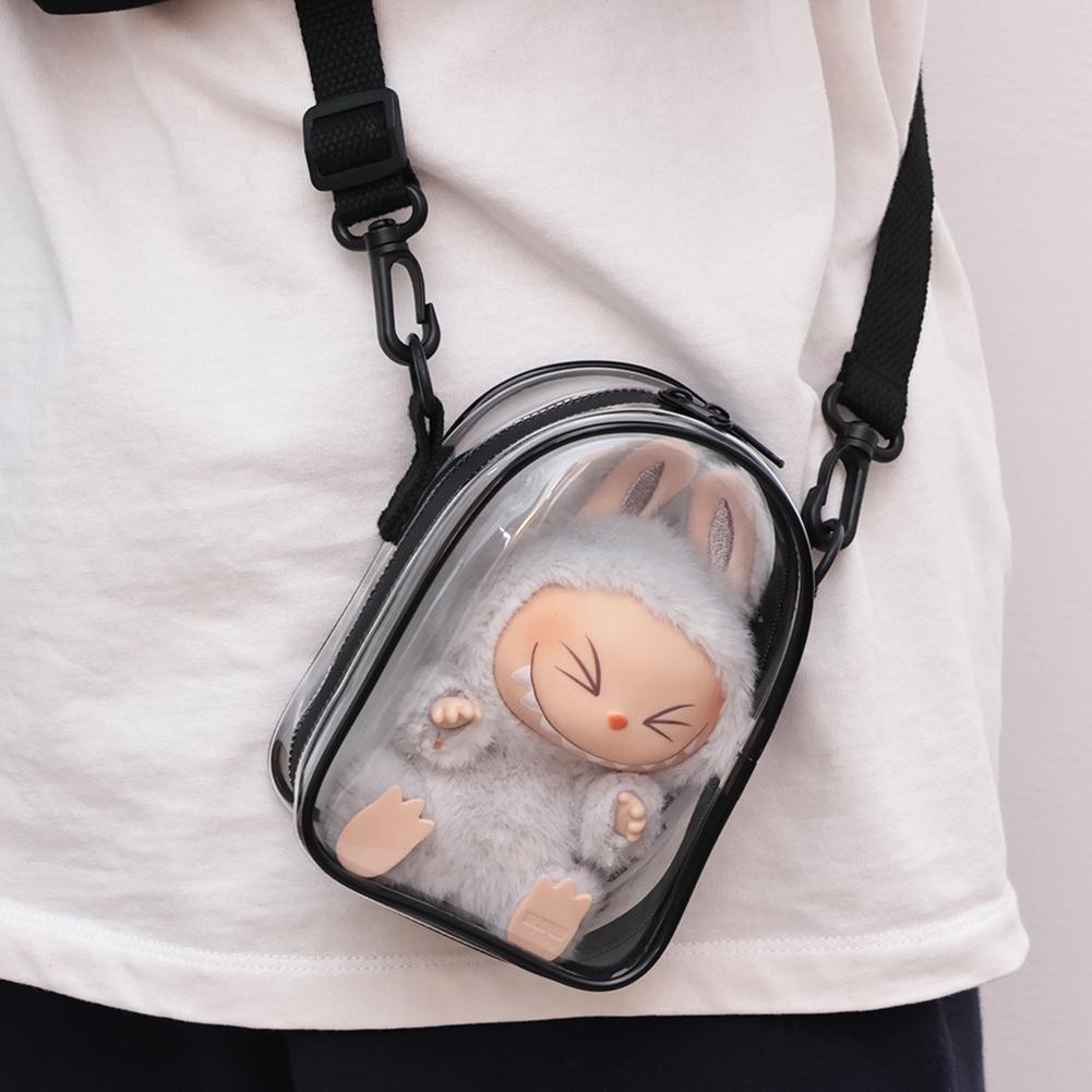 For 17cm Labubu V2 V3 15cm Cotton Doll Outfit Crossbody Pain Bag PVC Storage Bag Dolls Display Bag