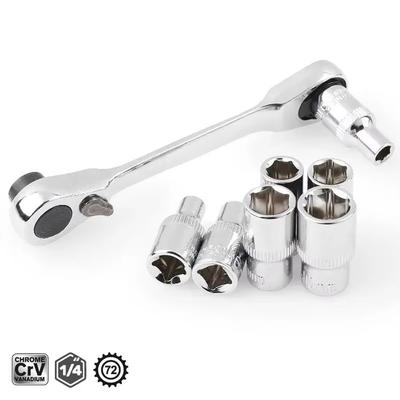 Mini llave de trinquete triple de 1/4", llave de trinquete de doble extremo, destornillador, juego de llaves dinamométricas hexagonales, llave inglesa 2 en 1