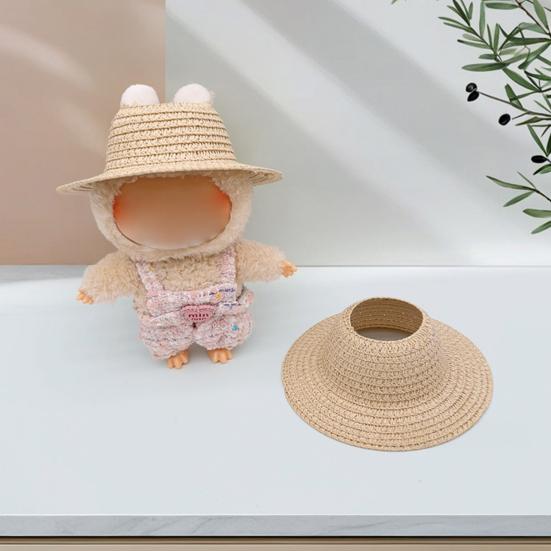 Straw Hat for 17cm Dolls Woven Beach Sun Hat Bohemian Summer Vacation Photo Prop Gift for Doll Lovers