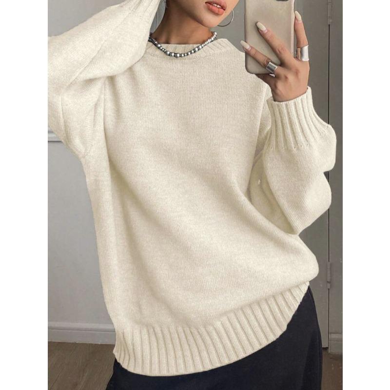 

Ветер осень и зима новый трикотажный свитер с длинным рукавом женский однотонный с круглым вырезом повседневный свитер-пуловер женский XL