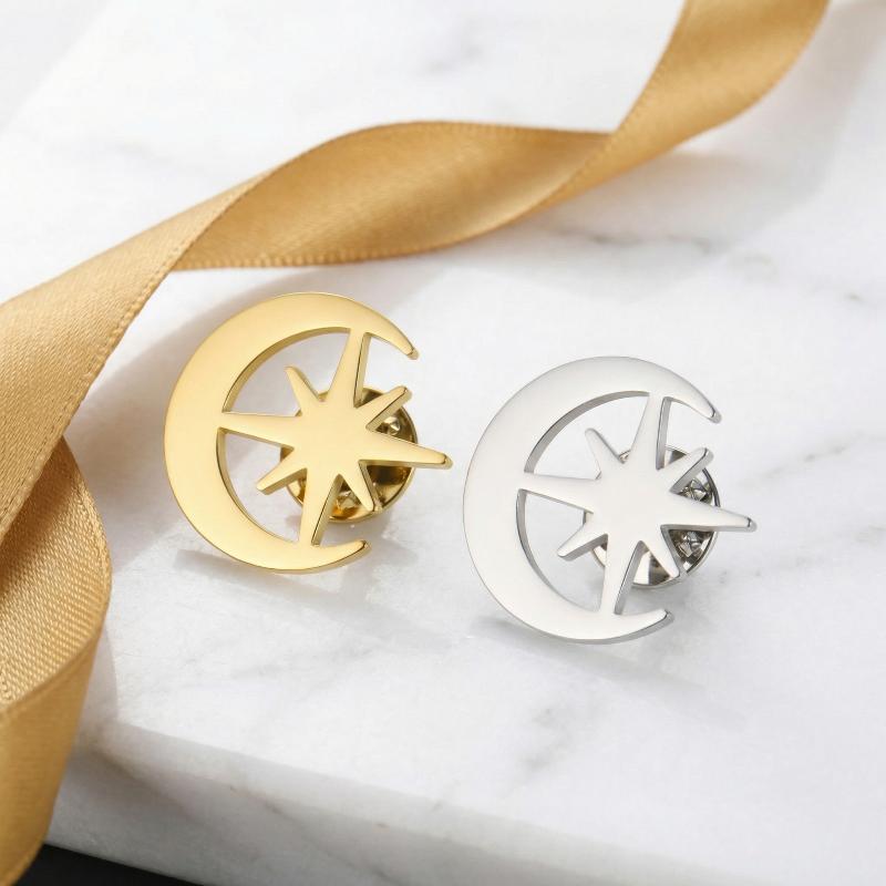 Rostfritt Stål Kvinnor Flickor Brosch Sol Måne Stjärna Märke Lapel Pin Accessoarer Trendiga Smycken