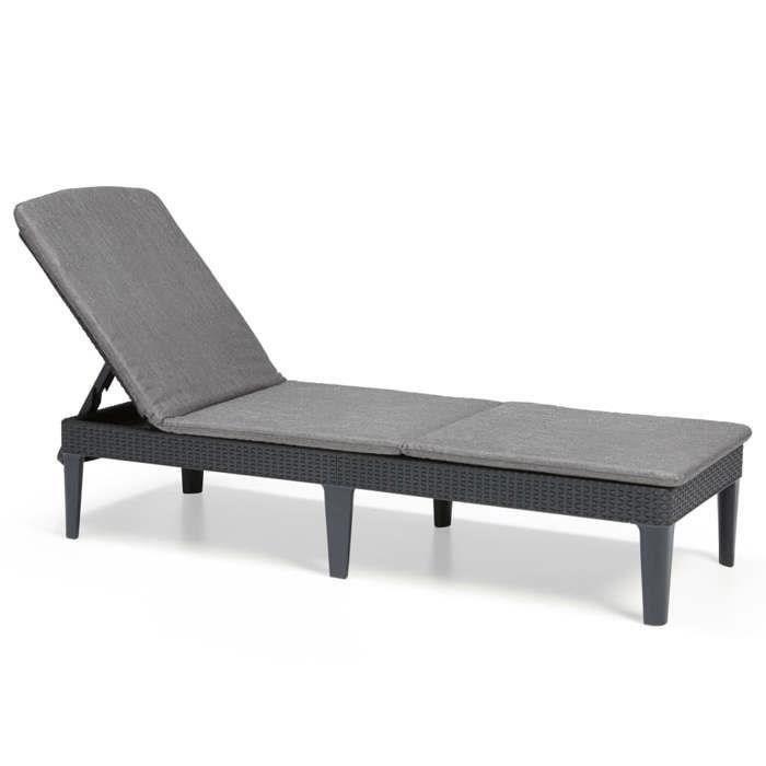 Bain de soleil - Allibert by KETER – JAIPUR - en résine imitation rotin tressé - gris graphite - dossier réglable avec coussin
