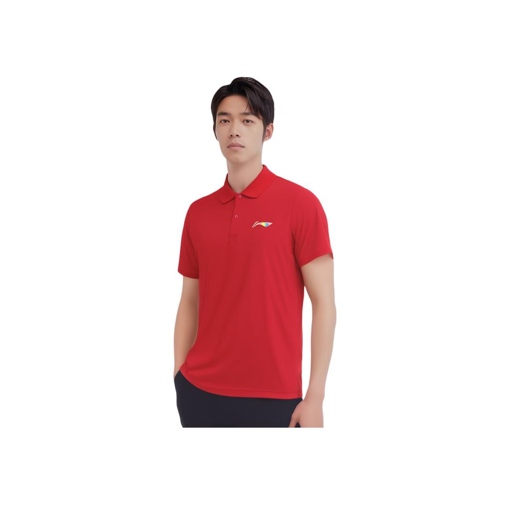 Li Ning Plain Logo Printed Short Sleeve Polo Shirt Men Polo Shirts Cinnabar-Red APLN399-3