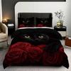 3Pcs Black Cat Pattern Printed Bedding Set, 1*Quilt Cover+2*Pillowcase, Suitable For King Bed, Single Bed For All Seasons