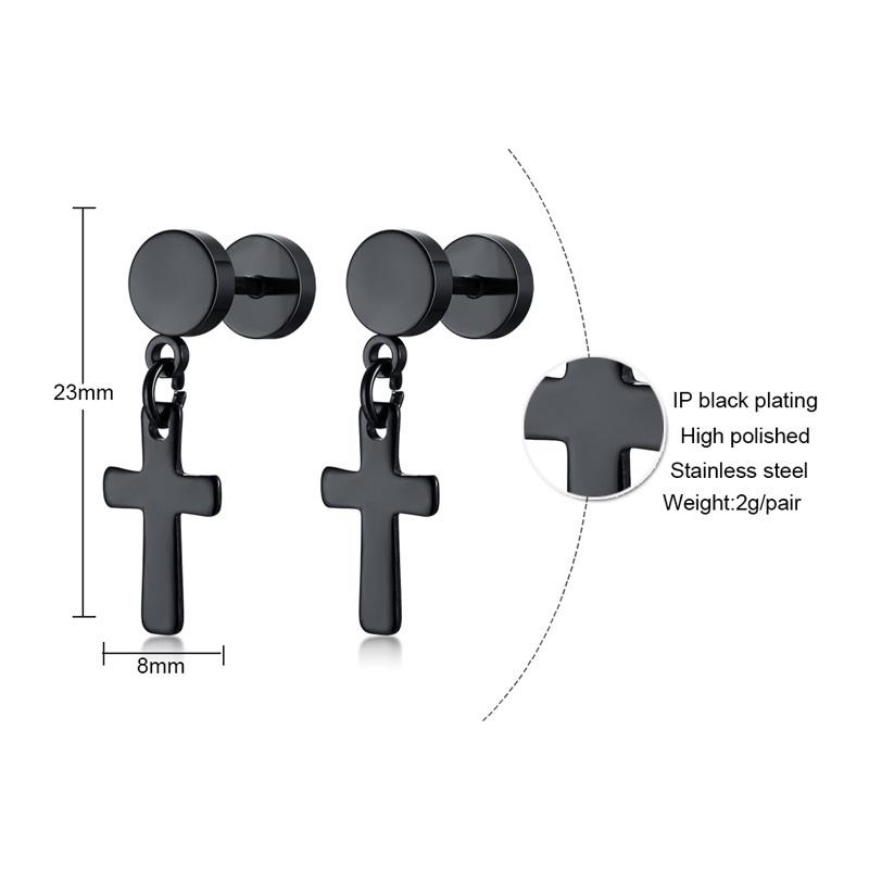 Vnox Simple Cross Dangle Earrings for Men Women Minimalist Stainless Steel Drop Small Hoop Metal Ear Jewelry Anti Allergy