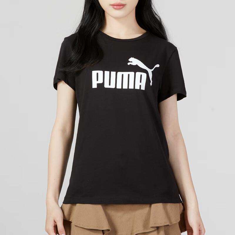 Puma American Retro Letter Logo Print Breathable Loose Casual Short Sleeve T-Shirt Women Tops Black 673655-01