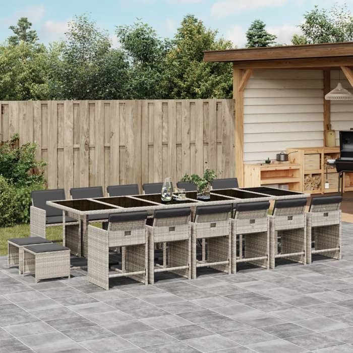 VidaXL Ensemble à Manger de Jardin avec Coussins 17 pcs, Table et Chaise de Terrasse, Meubles de Patio, Mobilier 3211187