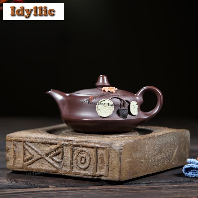 290ml Aesthetic Yixing Purple Clay Teapots Handmade Stacking Lotus Pot Raw Ore Mud Kettle Zisha Tea Set Decoration Gifts Craft