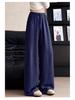 Apricot Striped Linen Wide-Leg High-Waisted Pants for Women - Slimming, Loose, and Casual for Spring 2026.